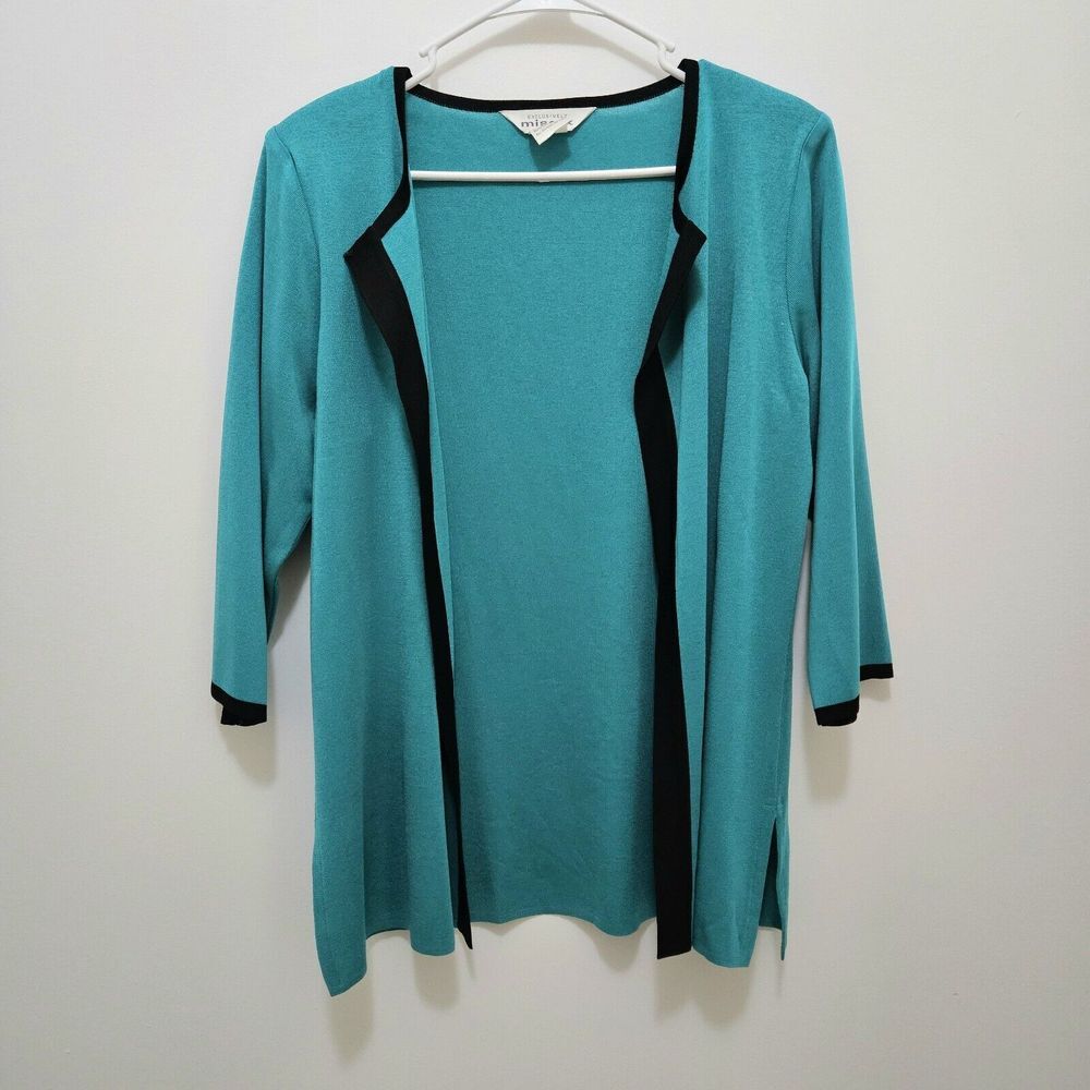 Exclusively Misook Open Cardigan Sz S Teal Blue Green‎ Professional Knit READ
